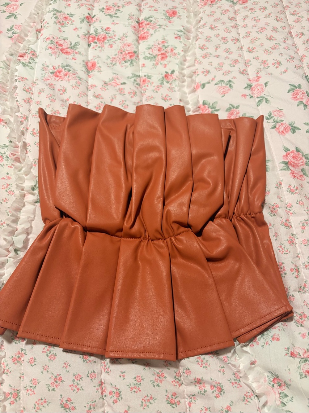 Rust Brown Faux Leather Peplum Tube Top